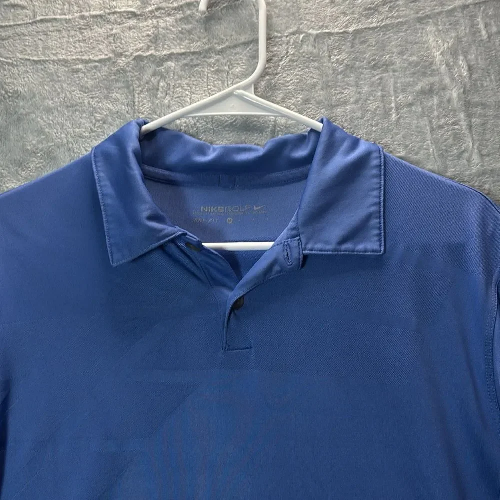 Nike Golf Blue Button Up Textured Print Detail Collared Polo Size Medium